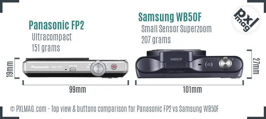 Panasonic FP2 vs Samsung WB50F top view buttons comparison