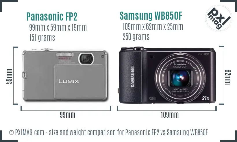 Panasonic FP2 vs Samsung WB850F size comparison Panasonic FP2 vs Samsung WB850F size comparison