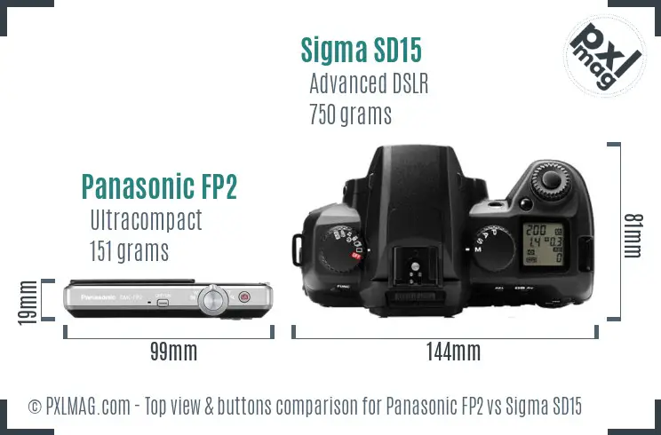 Panasonic FP2 vs Sigma SD15 top view buttons comparison