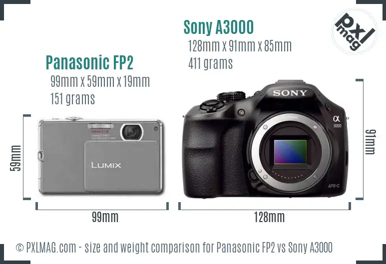 Panasonic FP2 vs Sony A3000 size comparison Panasonic FP2 vs Sony A3000 size comparison