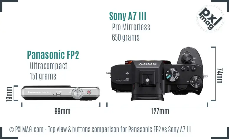 Panasonic FP2 vs Sony A7 III top view buttons comparison