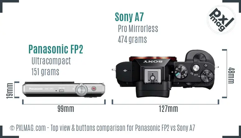 Panasonic FP2 vs Sony A7 top view buttons comparison