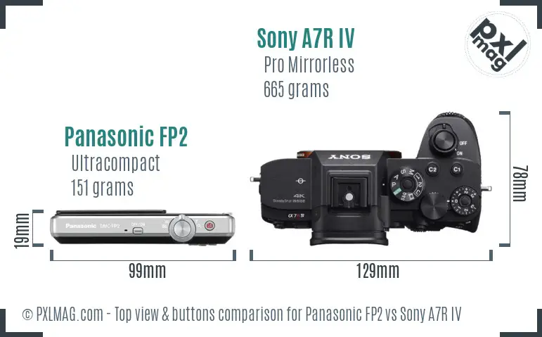 Panasonic FP2 vs Sony A7R IV top view buttons comparison