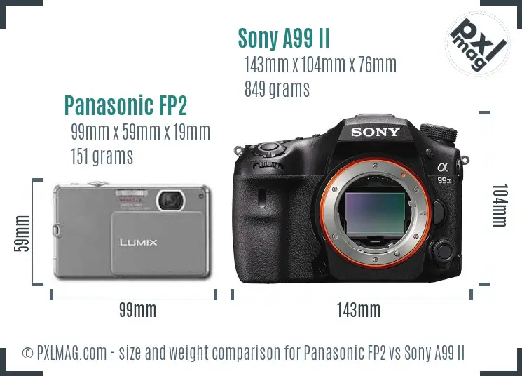 Panasonic FP2 vs Sony A99 II size comparison