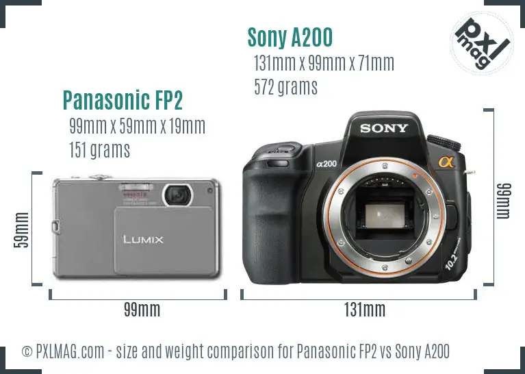 Panasonic FP2 vs Sony A200 size comparison