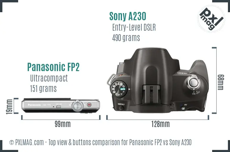 Panasonic FP2 vs Sony A230 top view buttons comparison