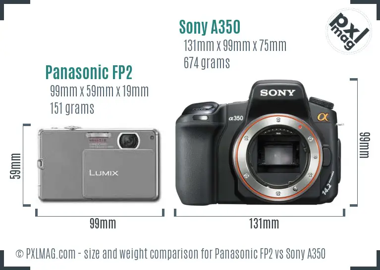 Panasonic FP2 vs Sony A350 size comparison