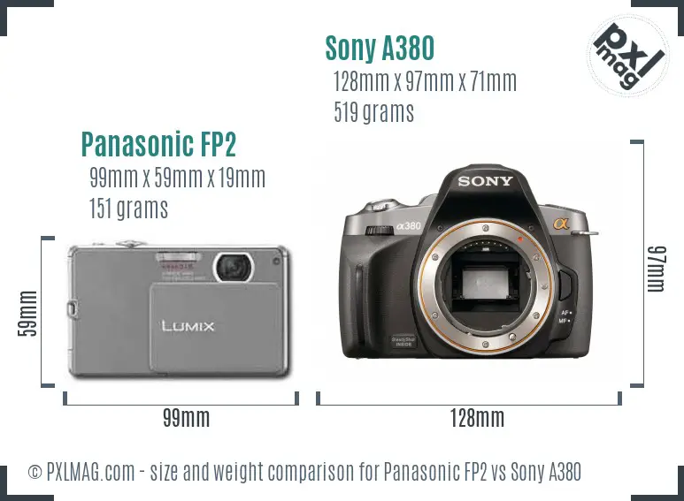 Panasonic FP2 vs Sony A380 size comparison