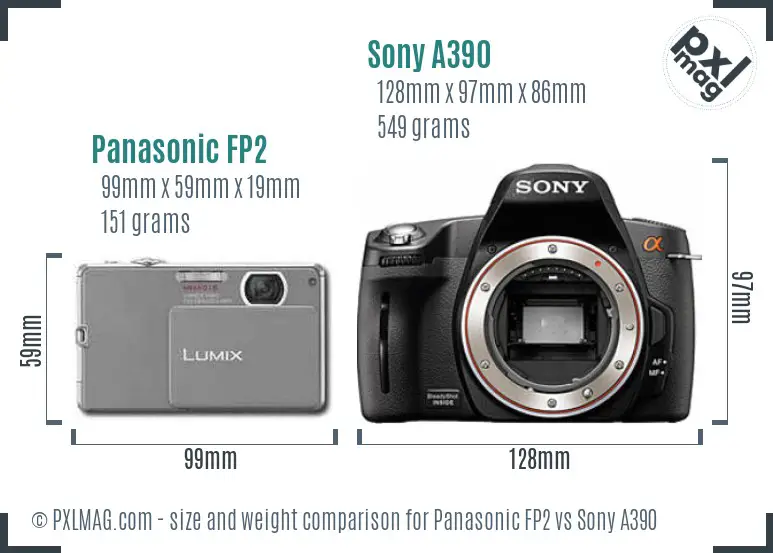 Panasonic FP2 vs Sony A390 size comparison