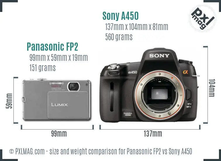 Panasonic FP2 vs Sony A450 size comparison
