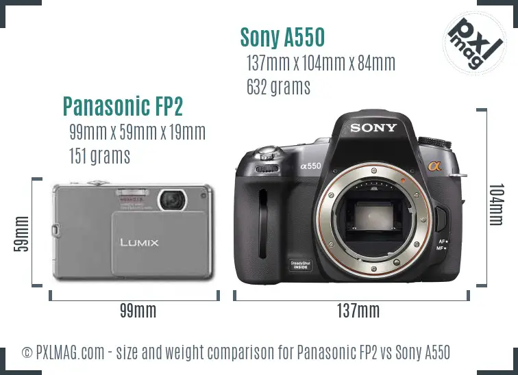 Panasonic FP2 vs Sony A550 size comparison