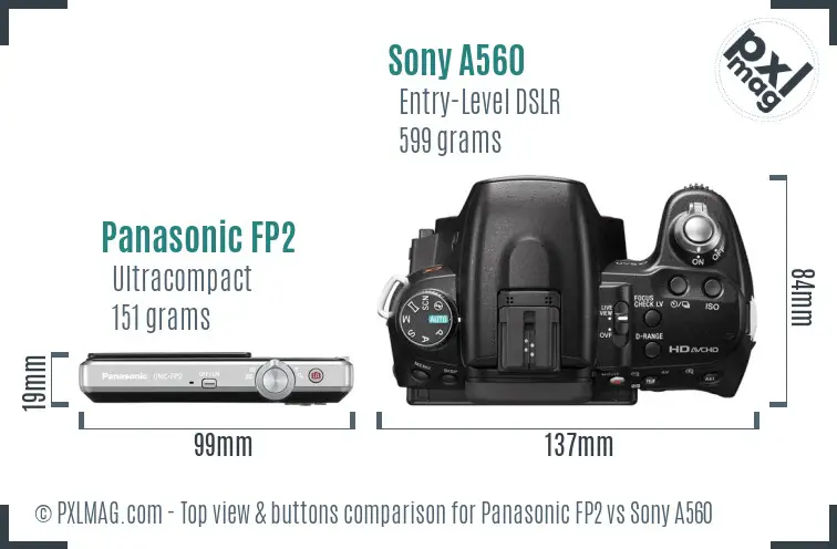 Panasonic FP2 vs Sony A560 top view buttons comparison