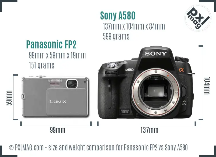 Panasonic FP2 vs Sony A580 size comparison