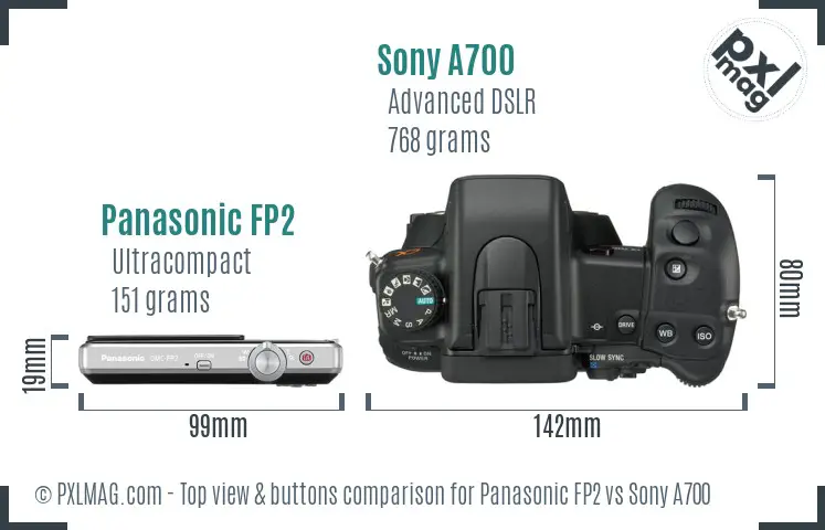 Panasonic FP2 vs Sony A700 top view buttons comparison