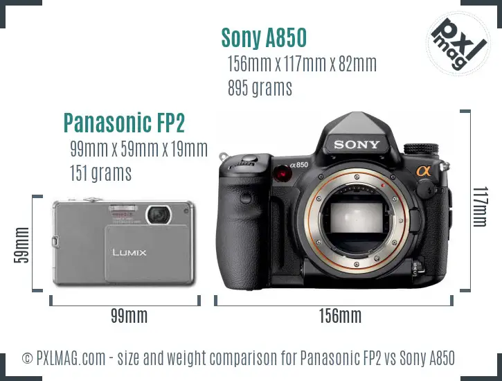 Panasonic FP2 vs Sony A850 size comparison