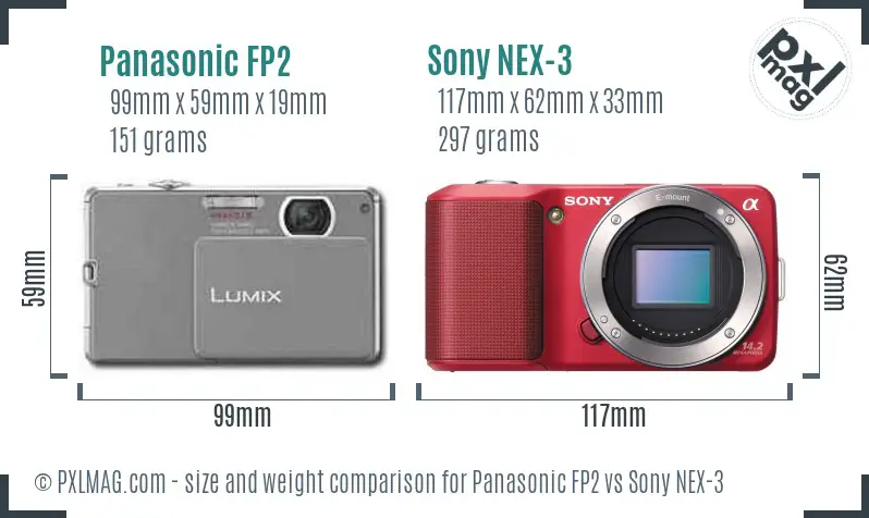 Panasonic FP2 vs Sony NEX-3 size comparison