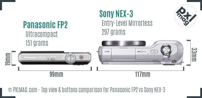 Panasonic FP2 vs Sony NEX-3 top view buttons comparison