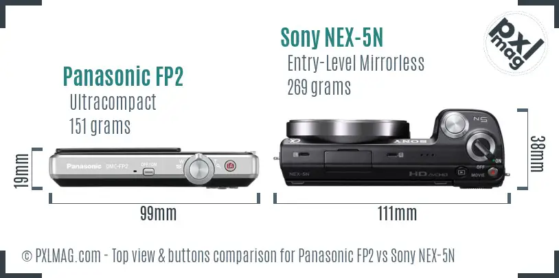 Panasonic FP2 vs Sony NEX-5N top view buttons comparison