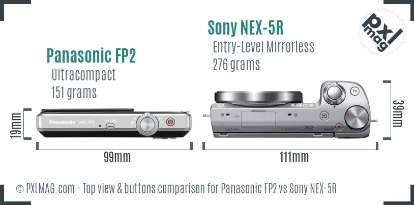 Panasonic FP2 vs Sony NEX-5R top view buttons comparison