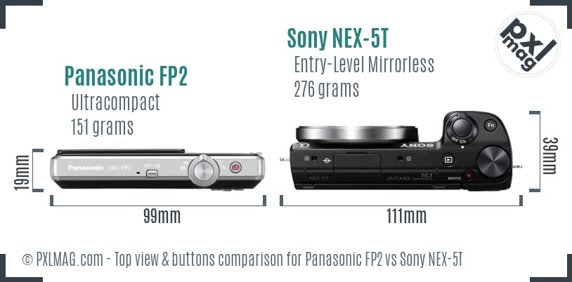 Panasonic FP2 vs Sony NEX-5T top view buttons comparison