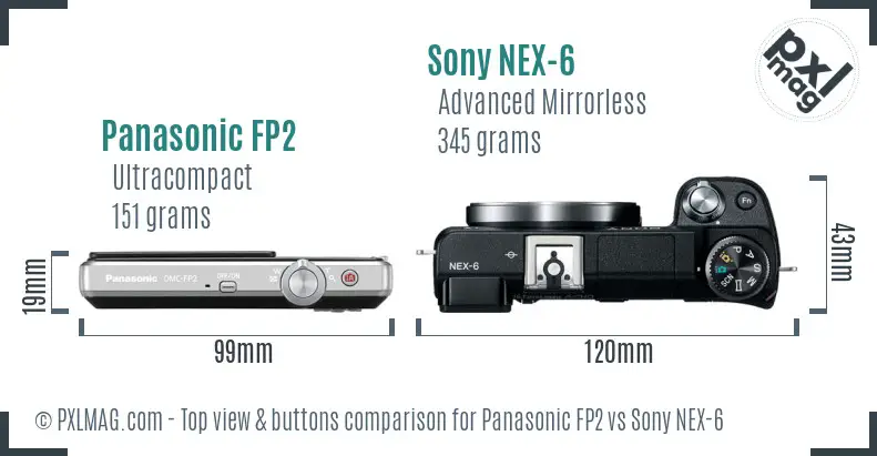 Panasonic FP2 vs Sony NEX-6 top view buttons comparison