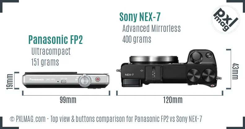 Panasonic FP2 vs Sony NEX-7 top view buttons comparison