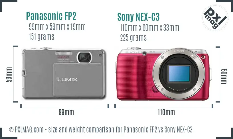Panasonic FP2 vs Sony NEX-C3 size comparison