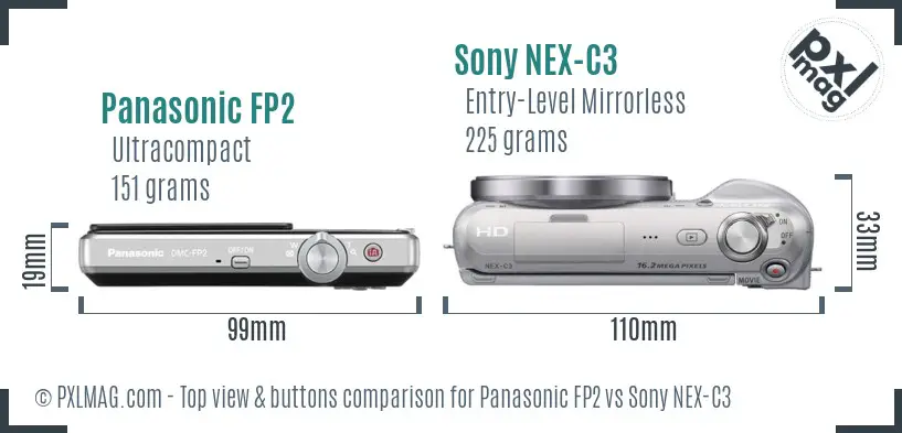 Panasonic FP2 vs Sony NEX-C3 top view buttons comparison