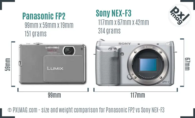 Panasonic FP2 vs Sony NEX-F3 size comparison
