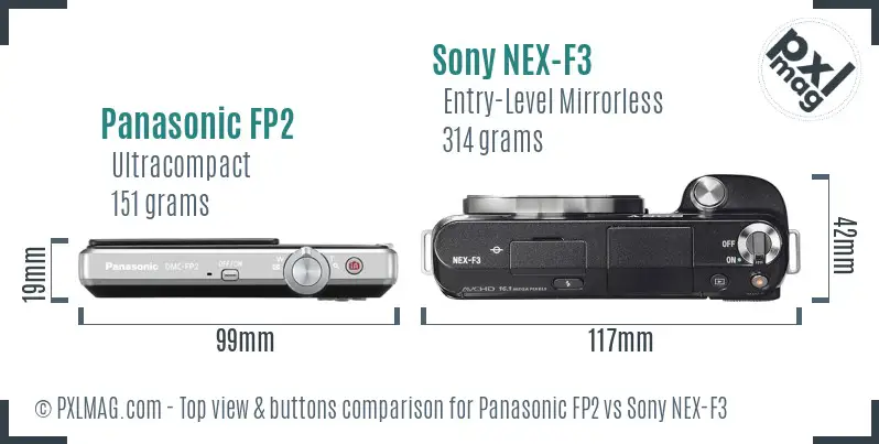 Panasonic FP2 vs Sony NEX-F3 top view buttons comparison