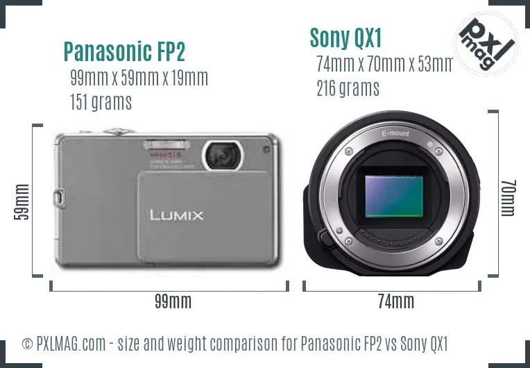 Panasonic FP2 vs Sony QX1 size comparison