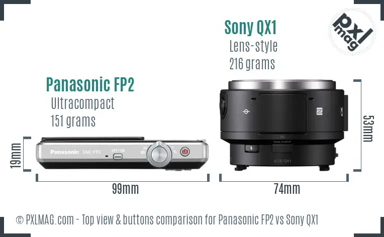 Panasonic FP2 vs Sony QX1 top view buttons comparison