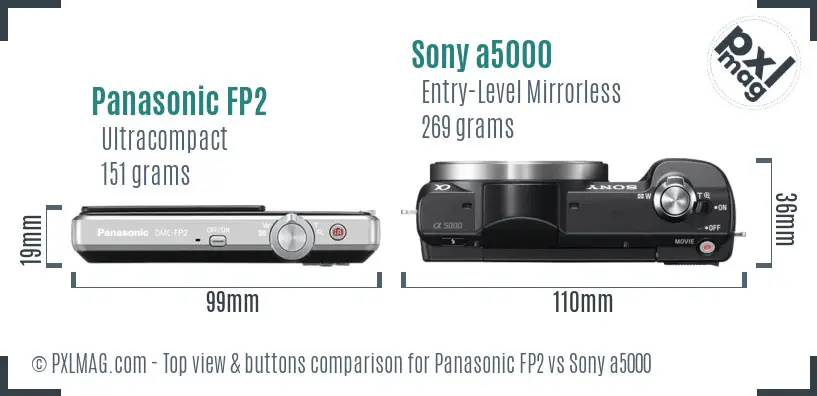 Panasonic FP2 vs Sony a5000 top view buttons comparison Panasonic FP2 vs Sony a5000 top view buttons comparison