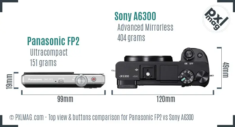 Panasonic FP2 vs Sony A6300 top view buttons comparison