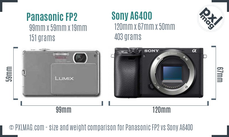 Panasonic FP2 vs Sony A6400 size comparison