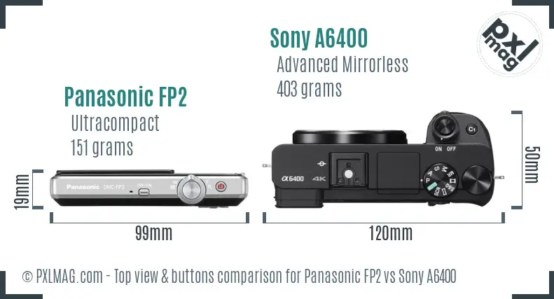 Panasonic FP2 vs Sony A6400 top view buttons comparison