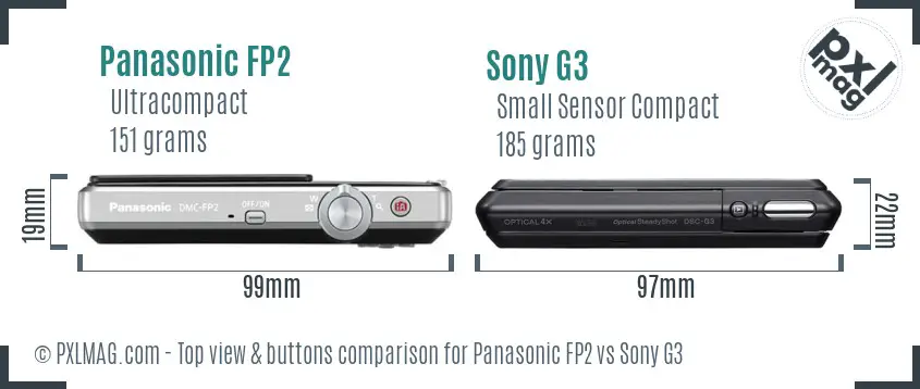 Panasonic FP2 vs Sony G3 top view buttons comparison