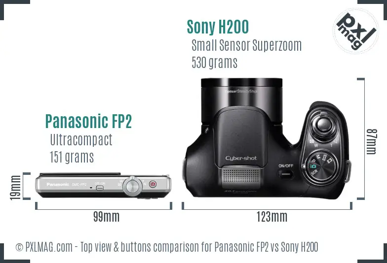 Panasonic FP2 vs Sony H200 top view buttons comparison