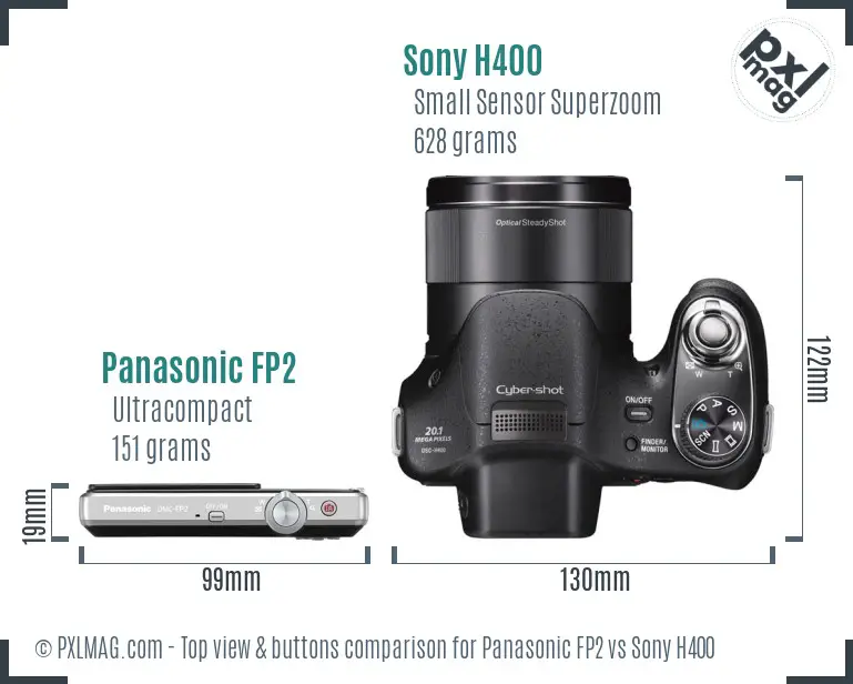 Panasonic FP2 vs Sony H400 top view buttons comparison