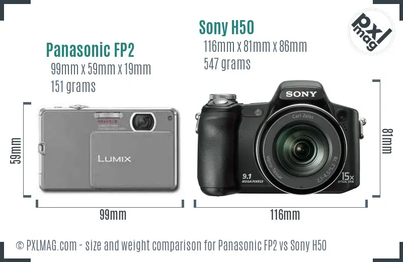 Panasonic FP2 vs Sony H50 size comparison