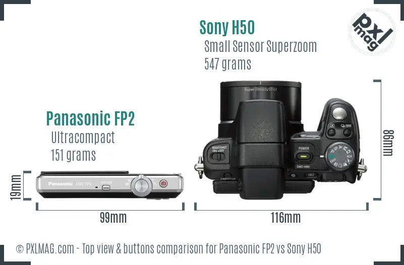 Panasonic FP2 vs Sony H50 top view buttons comparison