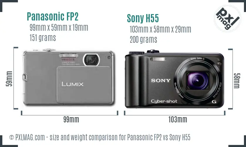 Panasonic FP2 vs Sony H55 size comparison