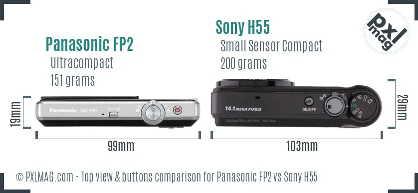 Panasonic FP2 vs Sony H55 top view buttons comparison