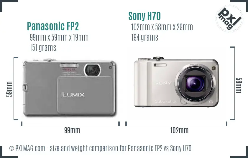 Panasonic FP2 vs Sony H70 size comparison