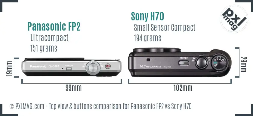 Panasonic FP2 vs Sony H70 top view buttons comparison