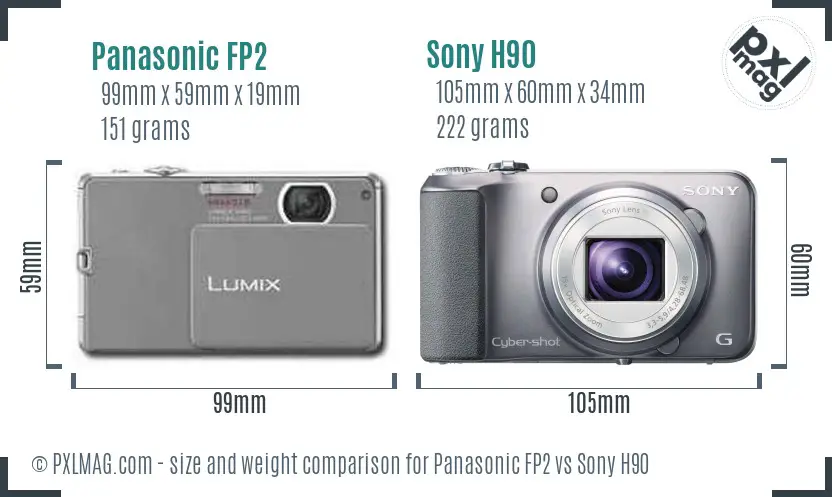 Panasonic FP2 vs Sony H90 size comparison