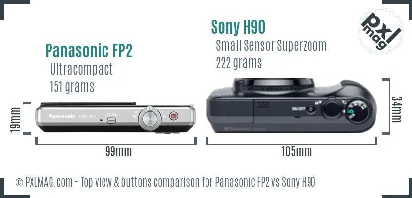 Panasonic FP2 vs Sony H90 top view buttons comparison