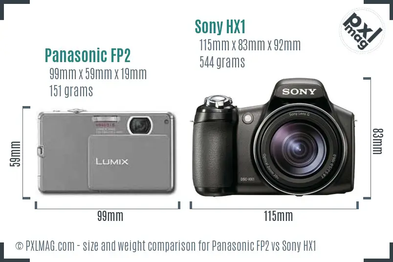Panasonic FP2 vs Sony HX1 size comparison
