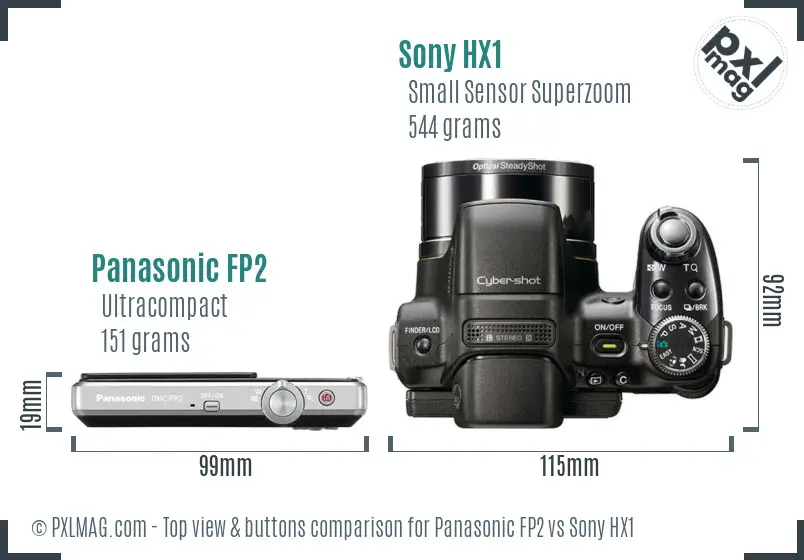 Panasonic FP2 vs Sony HX1 top view buttons comparison