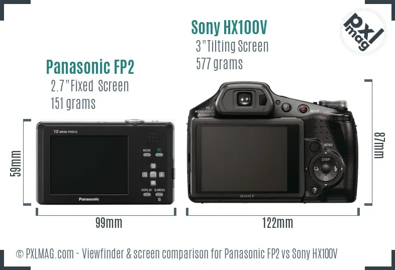 Panasonic FP2 vs Sony HX100V Screen and Viewfinder comparison